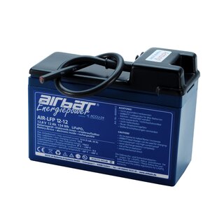 AIRBATT Energiepower AIR-LFP 12-12 12,8V 12Ah LiFePO4 Versorgungsbatterie Polabdeckung mit 10A-Sicherungsautomat und Kabel mittig