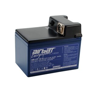 AIRBATT Energiepower LiFePO4 AIR-LFP 12-15 12,8V 15Ah Versorgungsbatterie Polabdeckung mit Feinsicherungshalter 5x20 und Bosch-Einbaubuchse mittig