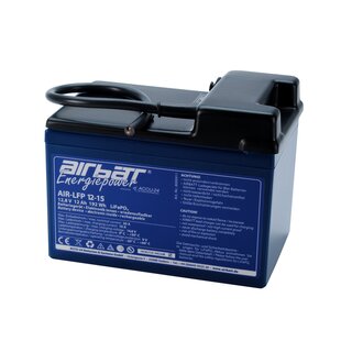 AIRBATT Energiepower LiFePO4 12V 15Ah Supply Battery pole cover with 10A-fuse and Cable over middle