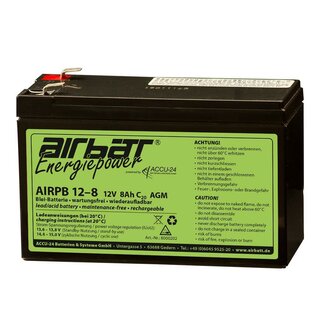 AIRBATT Energiepower AIRPB 12-8 12V 8Ah cycle-resistant VRLA/AGM avionic battery  without pole cover